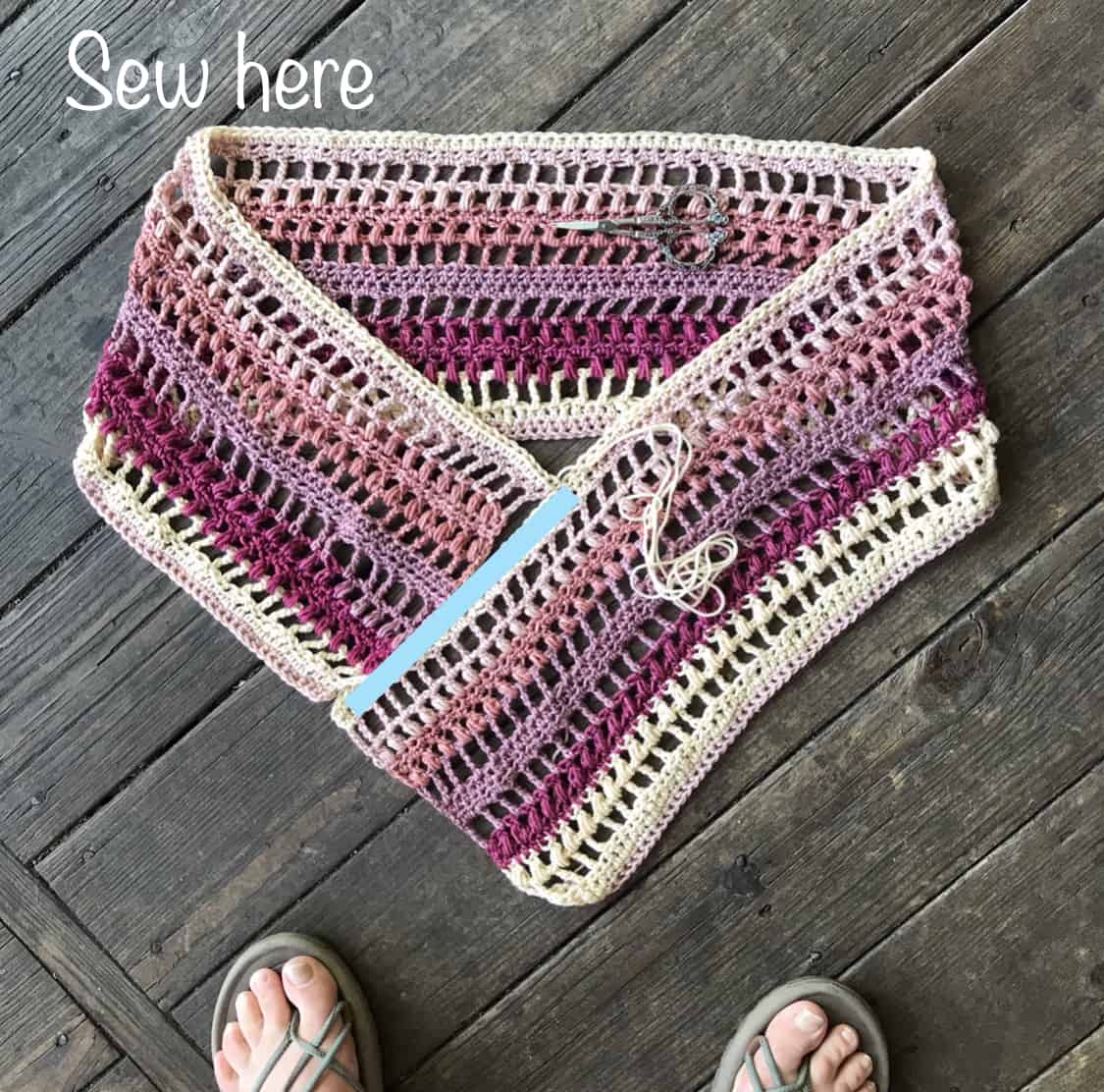 Ara Poncho crochet pattern assembly photo 