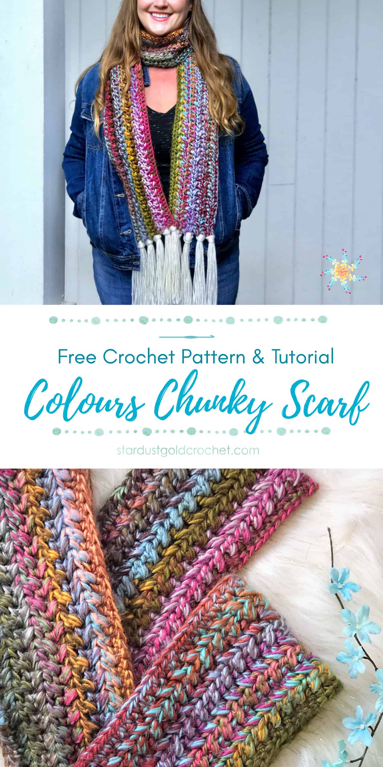Colors chunky scarf free crochet scarf pattern by stardust gold crochet pinterest pin