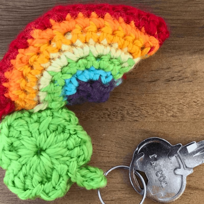Rainbow Shamrock Crochet Key Chain