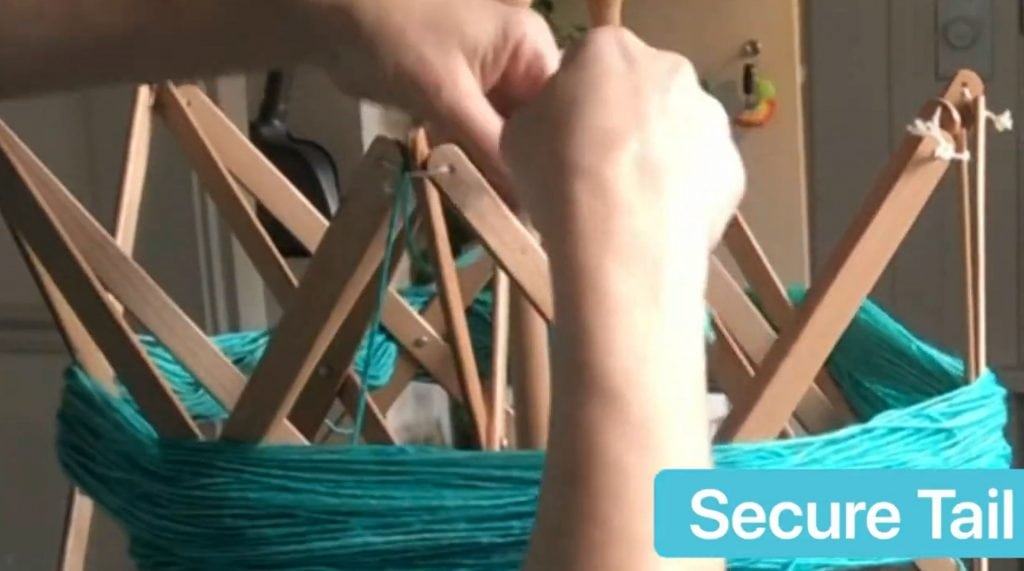 Yarn Ball Winder Tutorial Secure Tail to Swift