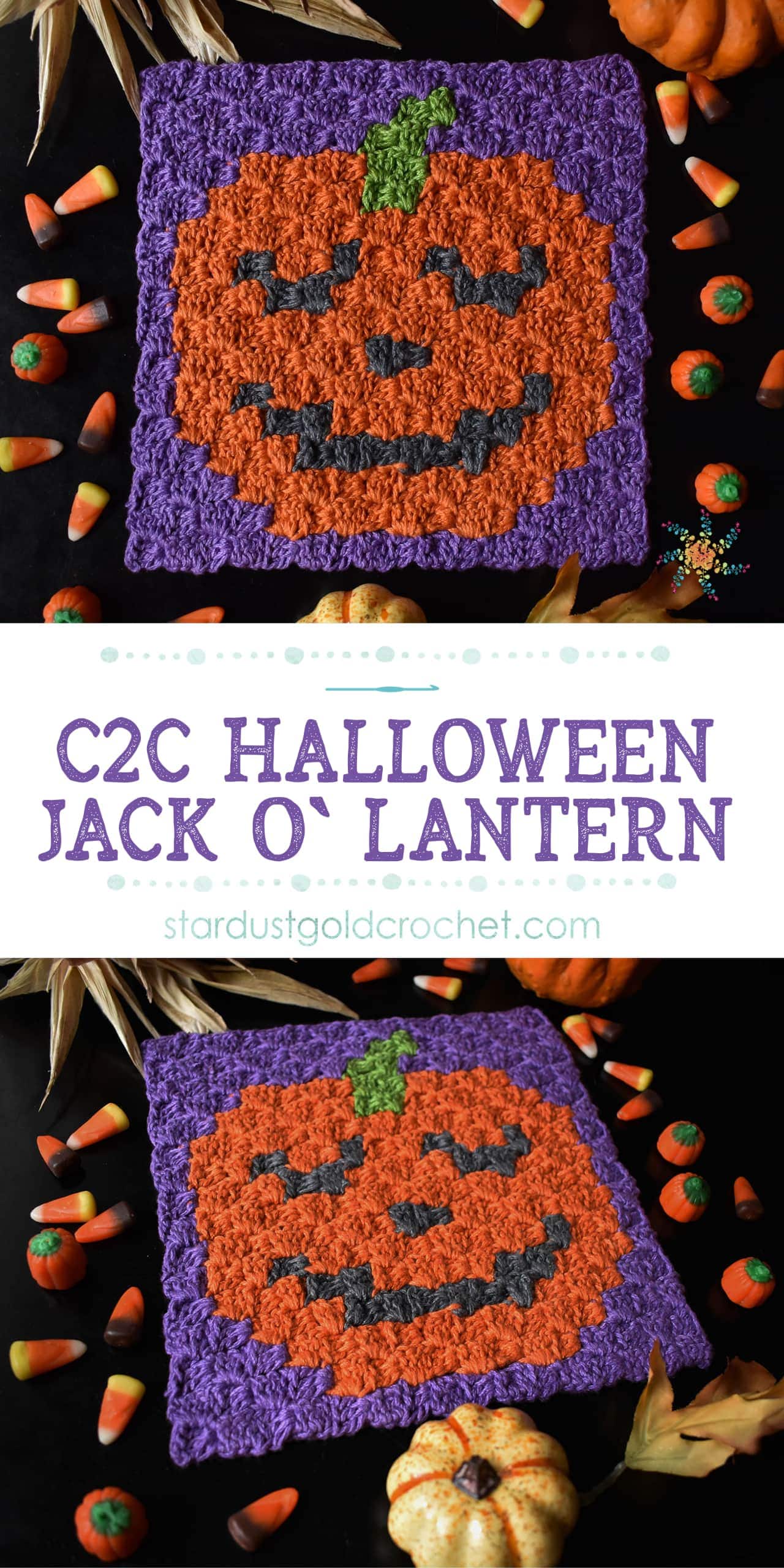 Halloween Jack O Lantern C2C Crochet Pattern by Stardust Gold Crochet Pin