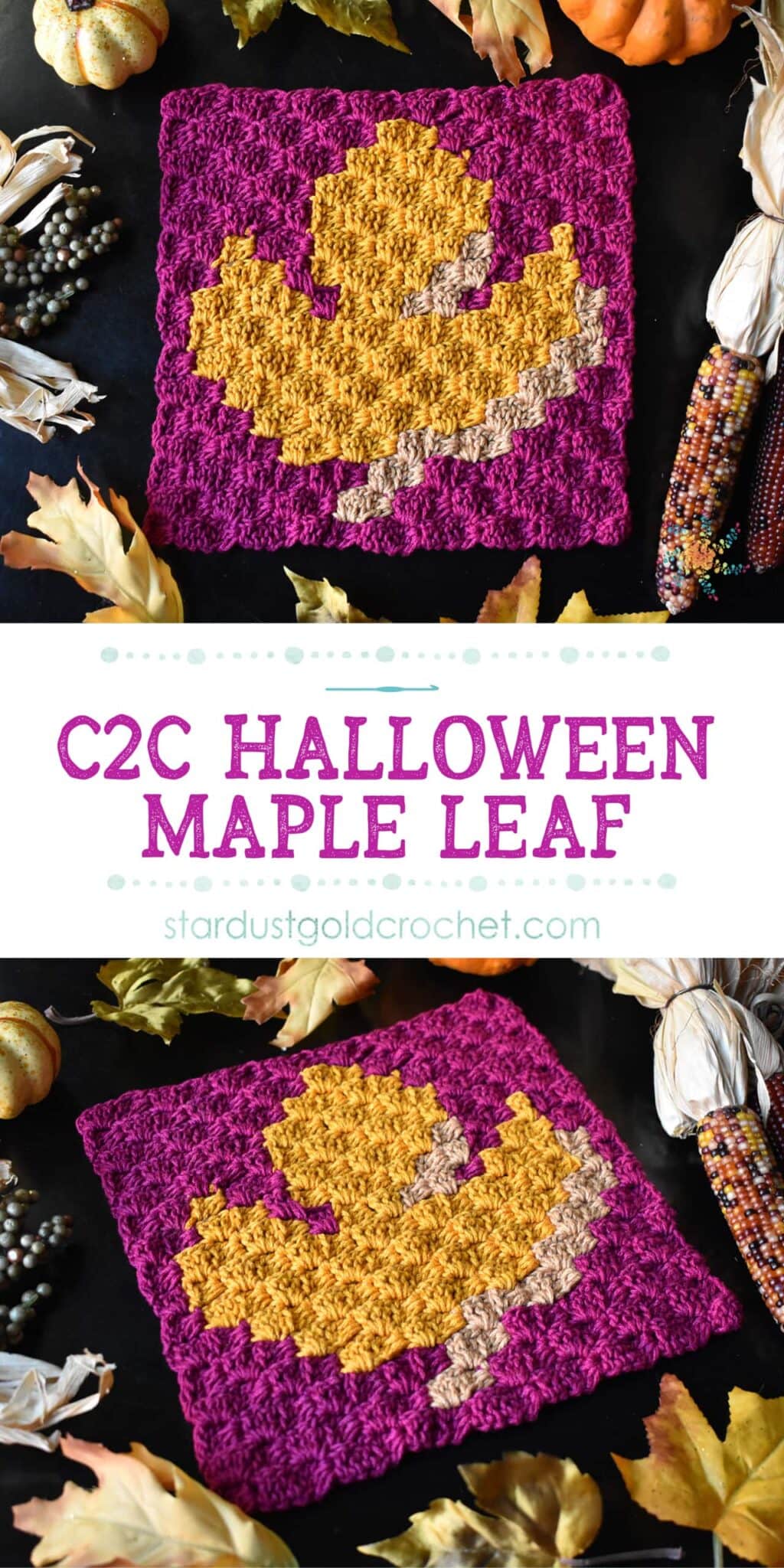 Maple Leaf Free Crochet C2C Pattern Square | Part 6 of 8 Halloween ...