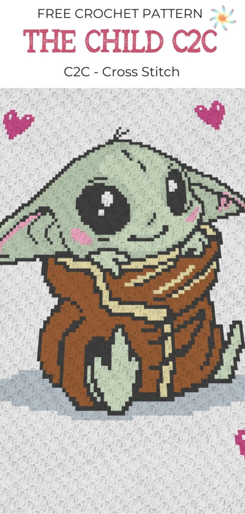 The Child Baby Yoda C2C Crochet Pattern Written Row by Row Stardust Gold Crochet