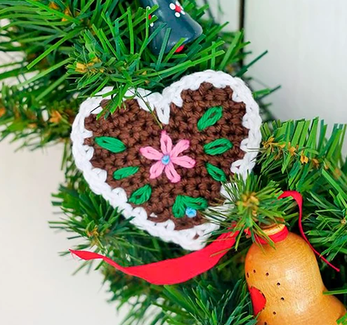 Crochet Heart Gingerbread Christmas Ornament