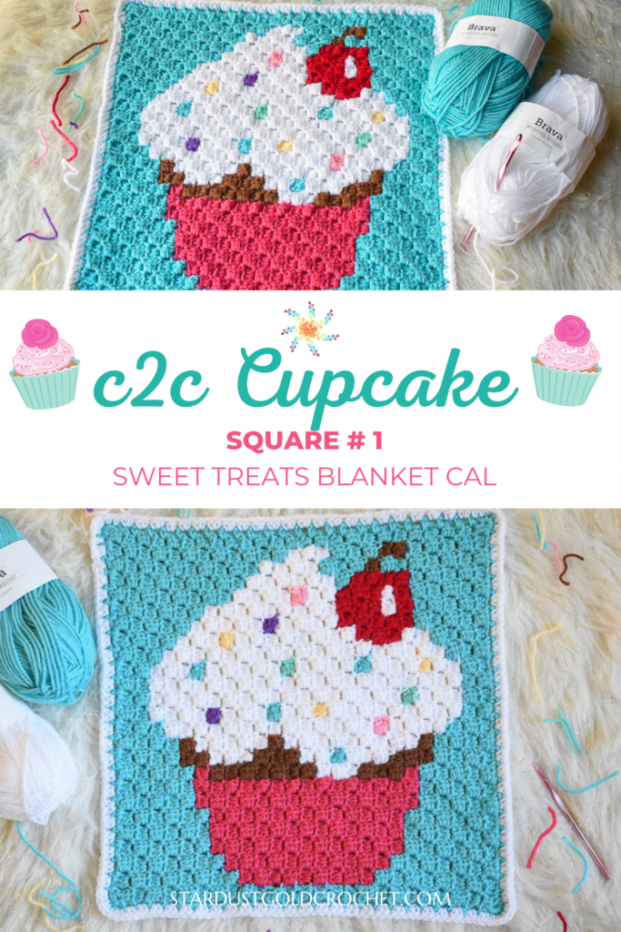 corner to corner crochet cupcake square on white fur with brava worsted weight yarn c2c cupcake crochet blanket square