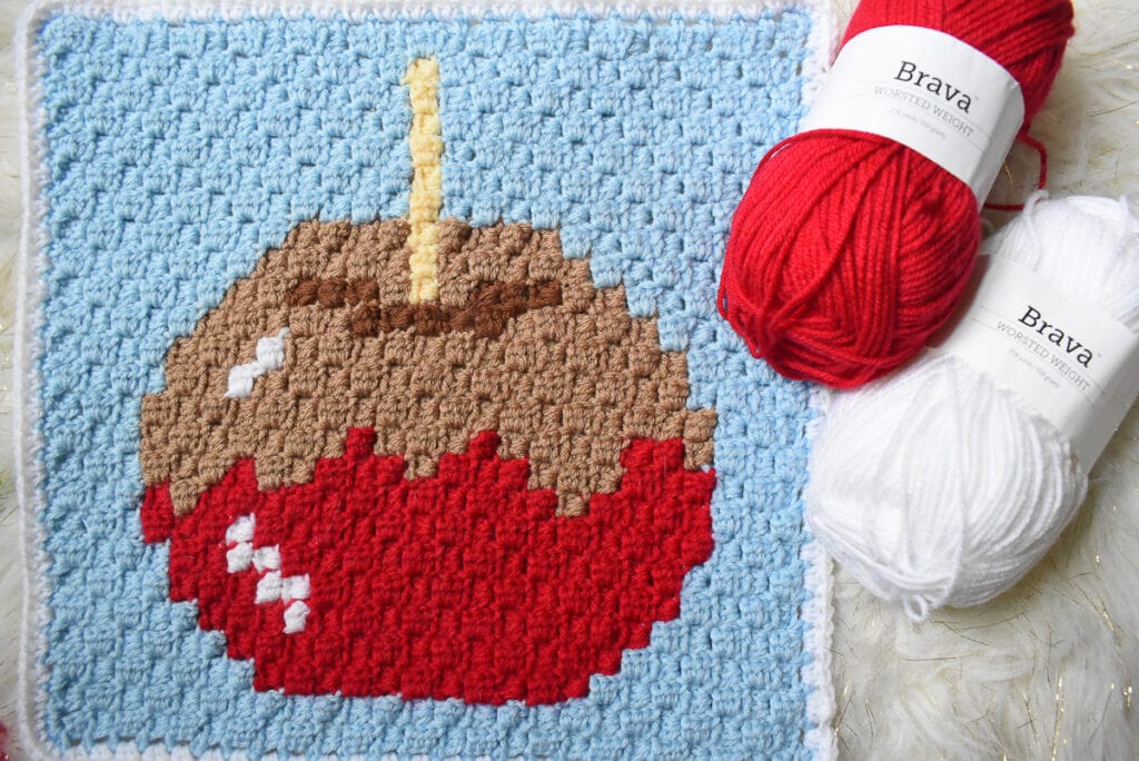 C2C Candy Apple Crochet Blanket Square-15