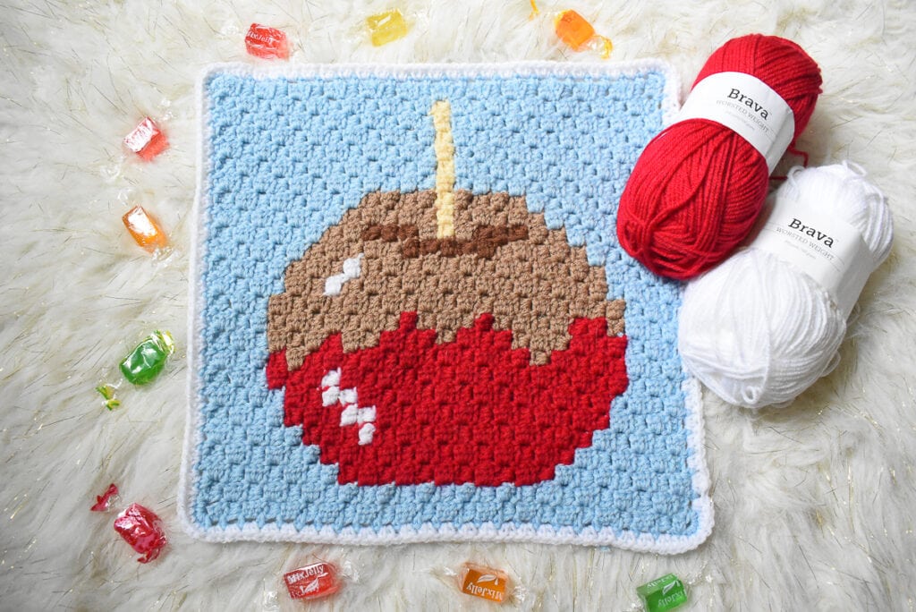 C2C Candy Apple Crochet Blanket Square-21