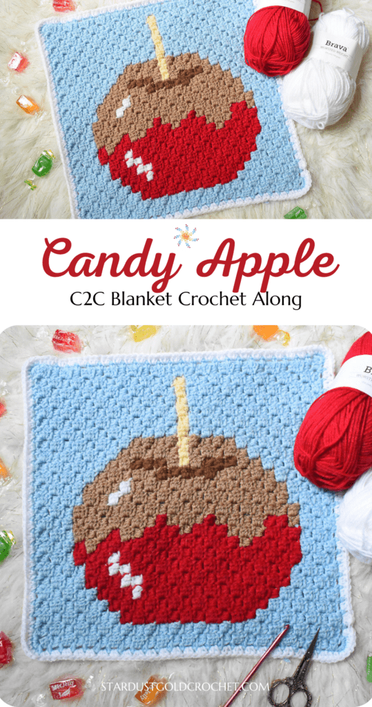 Candy Apple Crochet C2C Pin