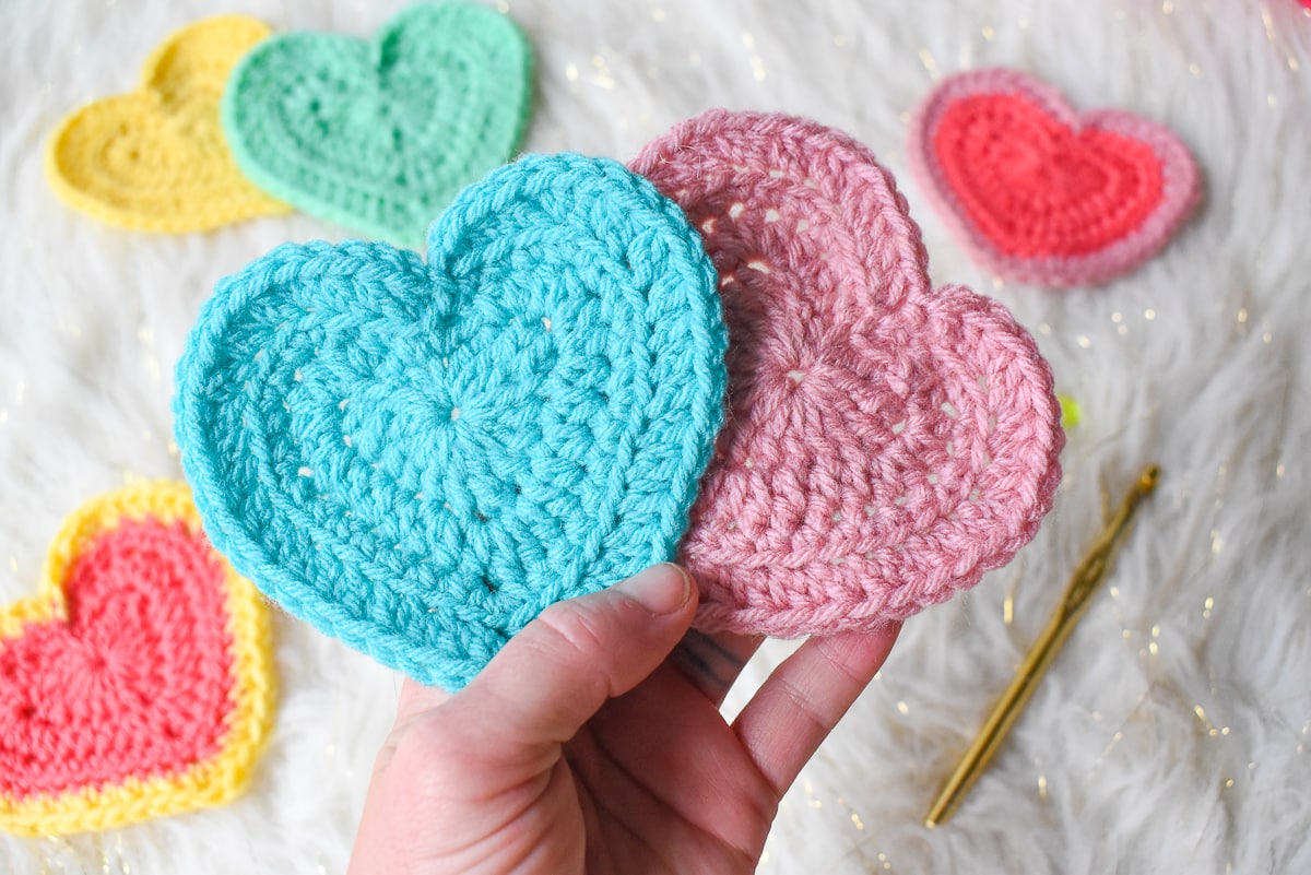 pink and blue crochet heart how to crochet a heart for beginners tutorial