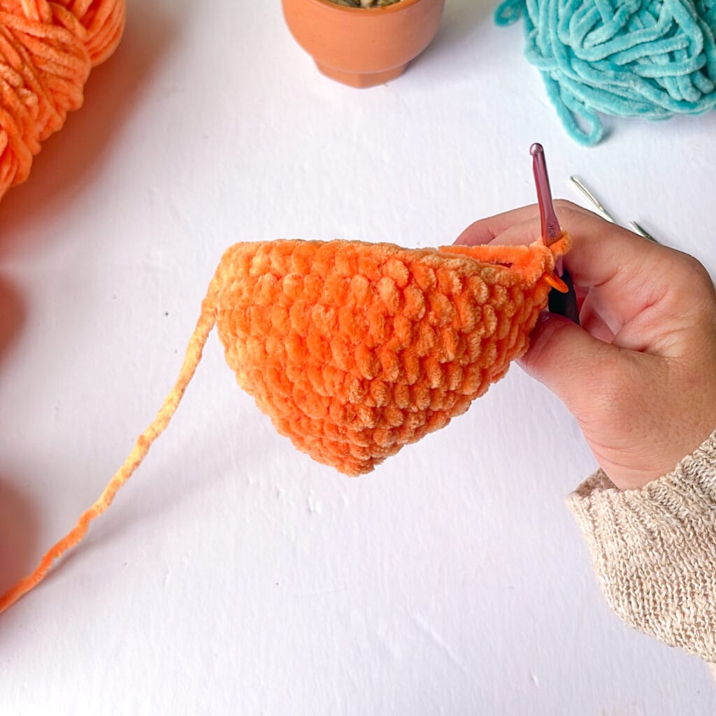 amigurumi crochet pumpkin progress photo up to round 9