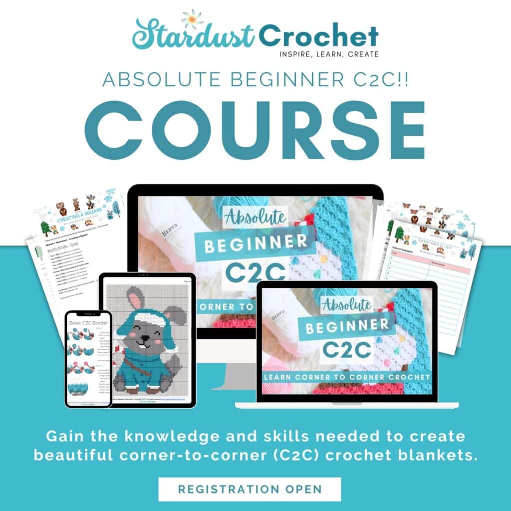 absolute beginner c2c course by stardust gold crochet