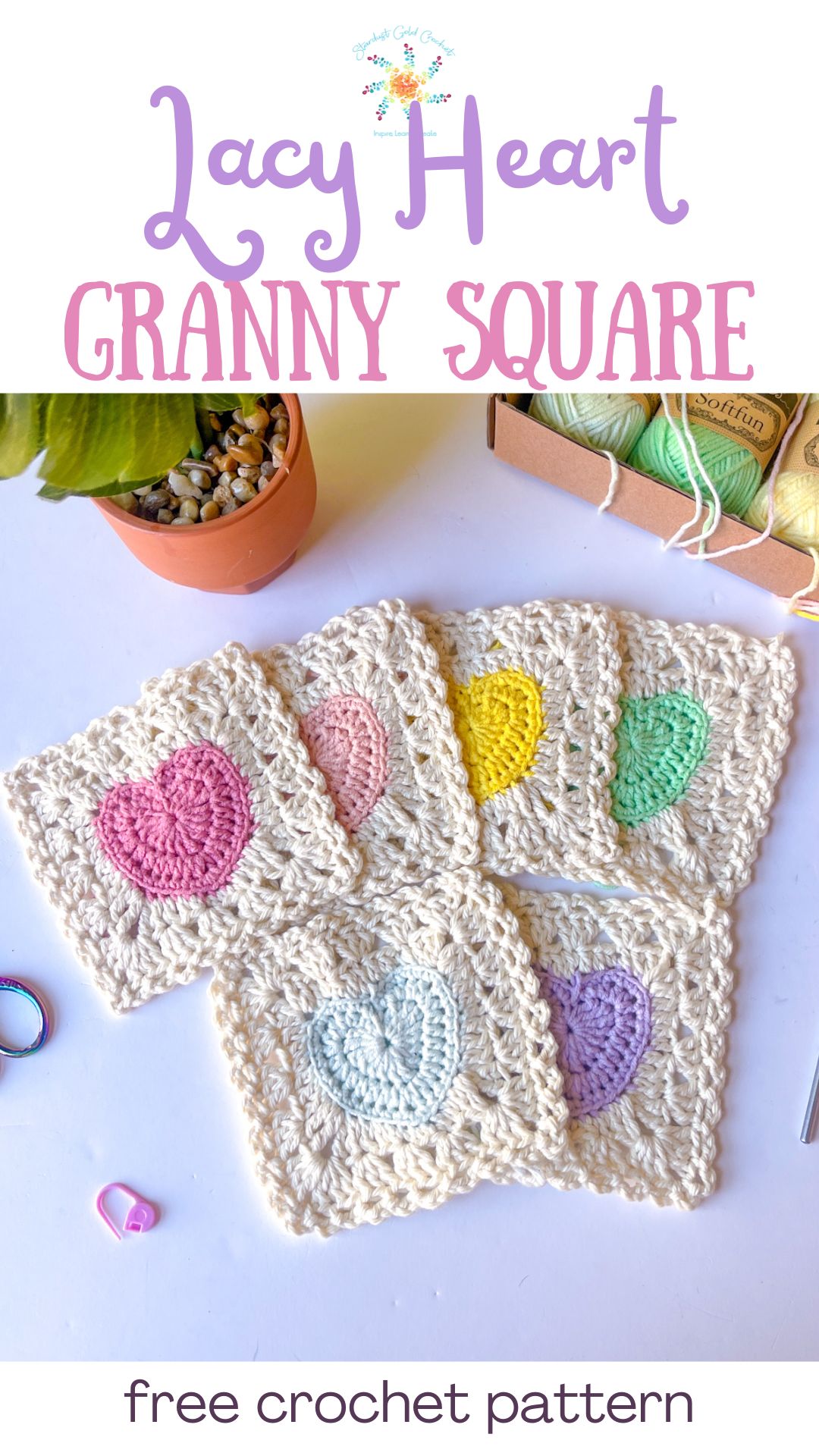 Lacy Heart Crochet Granny Square Free Pattern