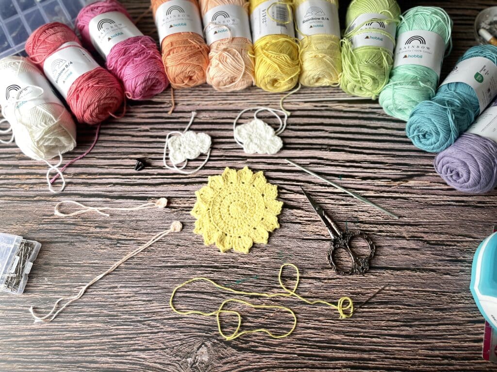 sun granny square supplies crochet