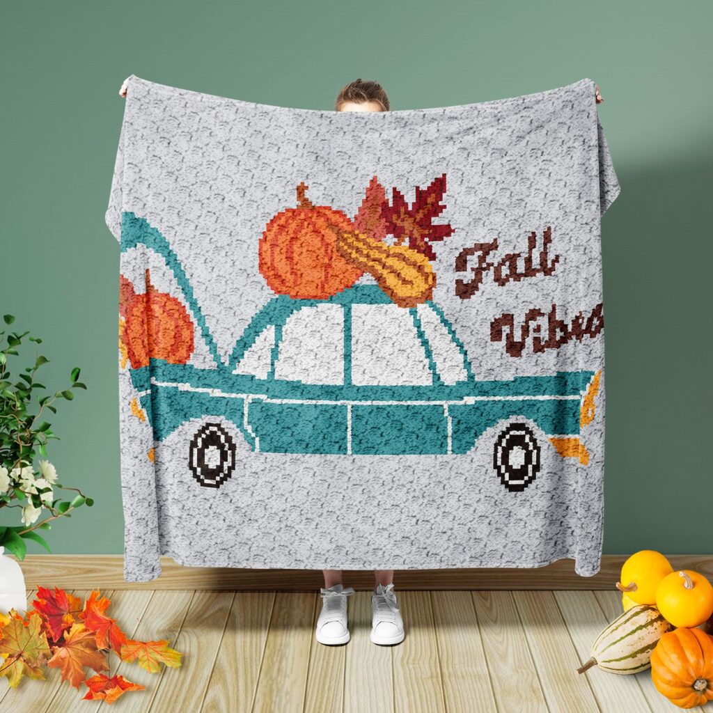 Fall Vibes Vintage Car C2C Blanket Square