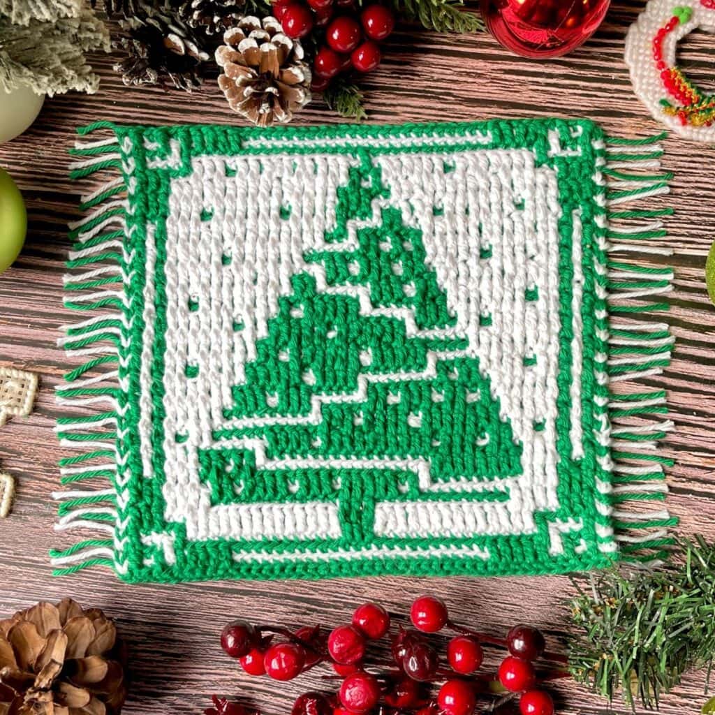 Oh Christmas tree mosaic crochet trivet
