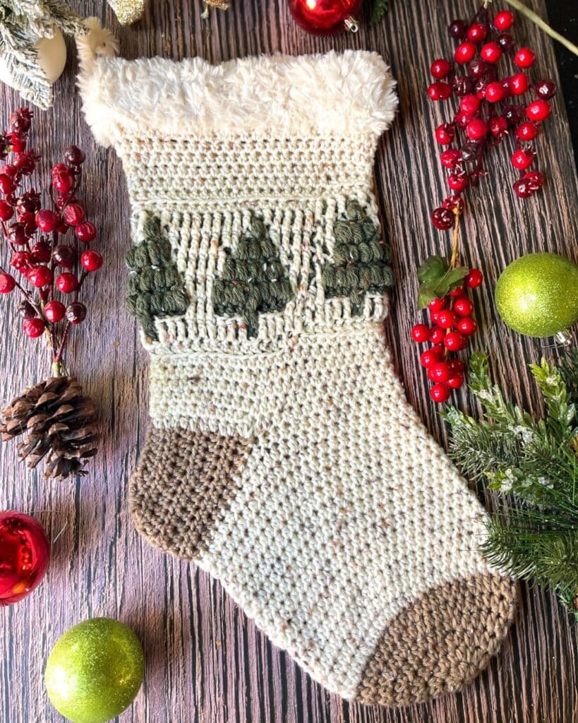 Pine Tree Crochet Christmas Stocking Rustic Style Free Patern (5)