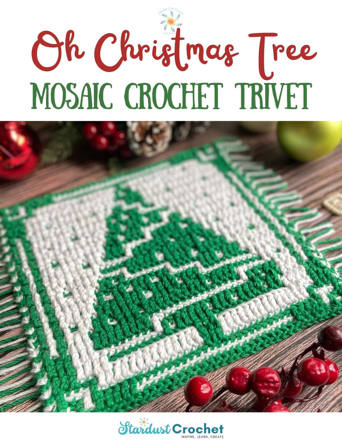 Tree Trivit Pattern Christmas Tree Mosaic Crochet Trivet - Free Pattern - Stardust Gold Crochet