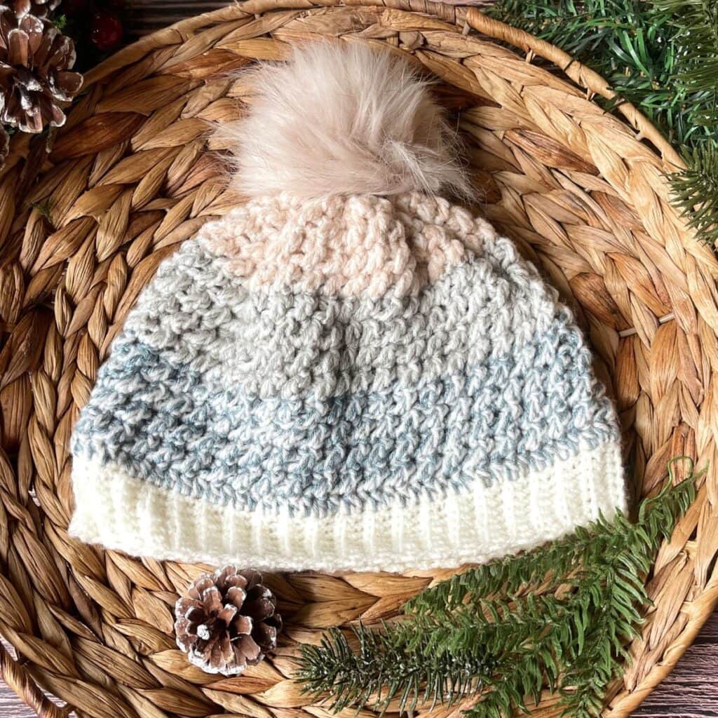 winter whispers, crochet beanie