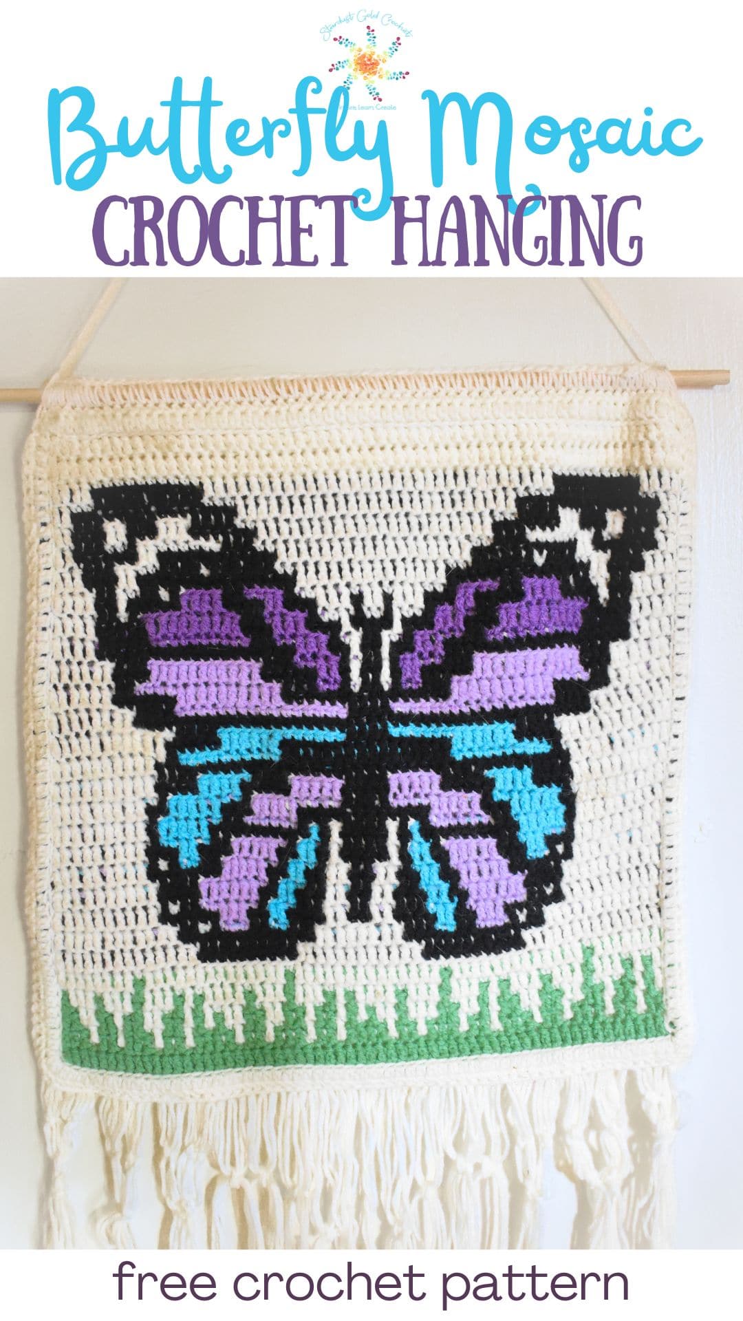 butterfly mosaic crochet wall hanging