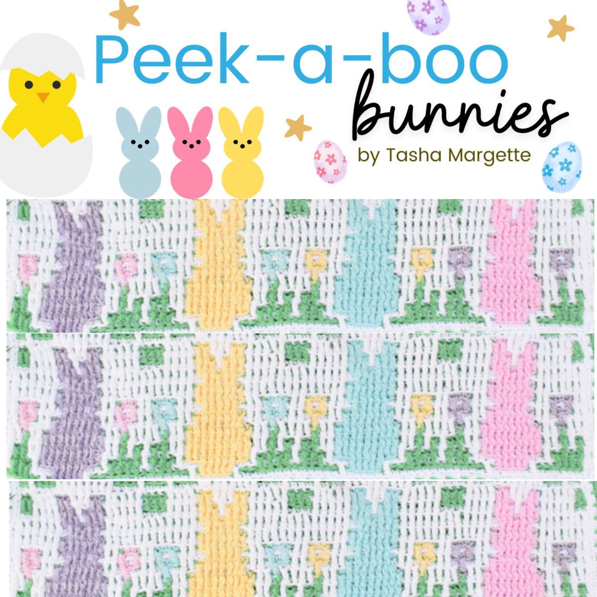 Peek-a-Boo Bunnies Mosaic Crochet Pattern - Stardust Gold Crochet