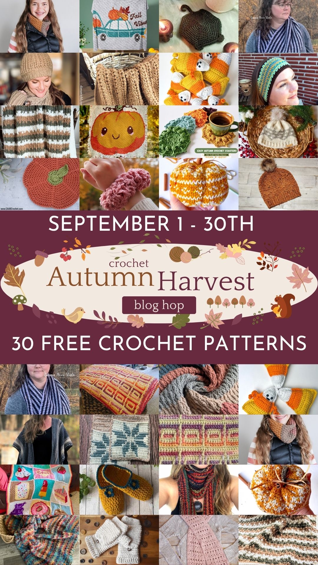 Collage free fall and winter crochet patterns blog hop